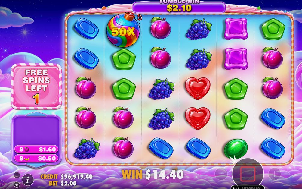 Multiplikatorbomb som landar på rutnätet under free spins